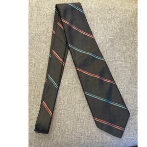 Vintage Christian Dior Logo Neck Tie Navy Light Blue Striped Thin Skinny 2.75"